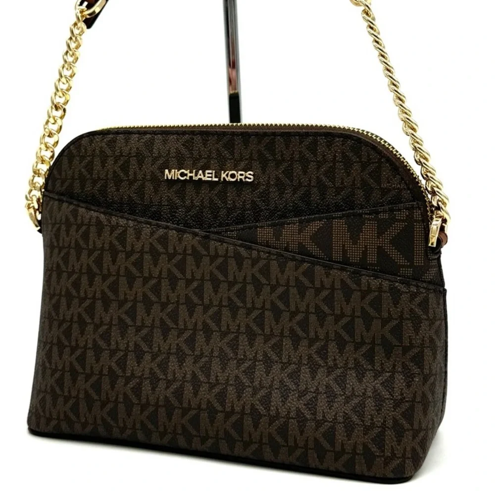 MICHAEL KORS Jet Set Travel Medium Dome Crossbody Bag Brown/Gold
